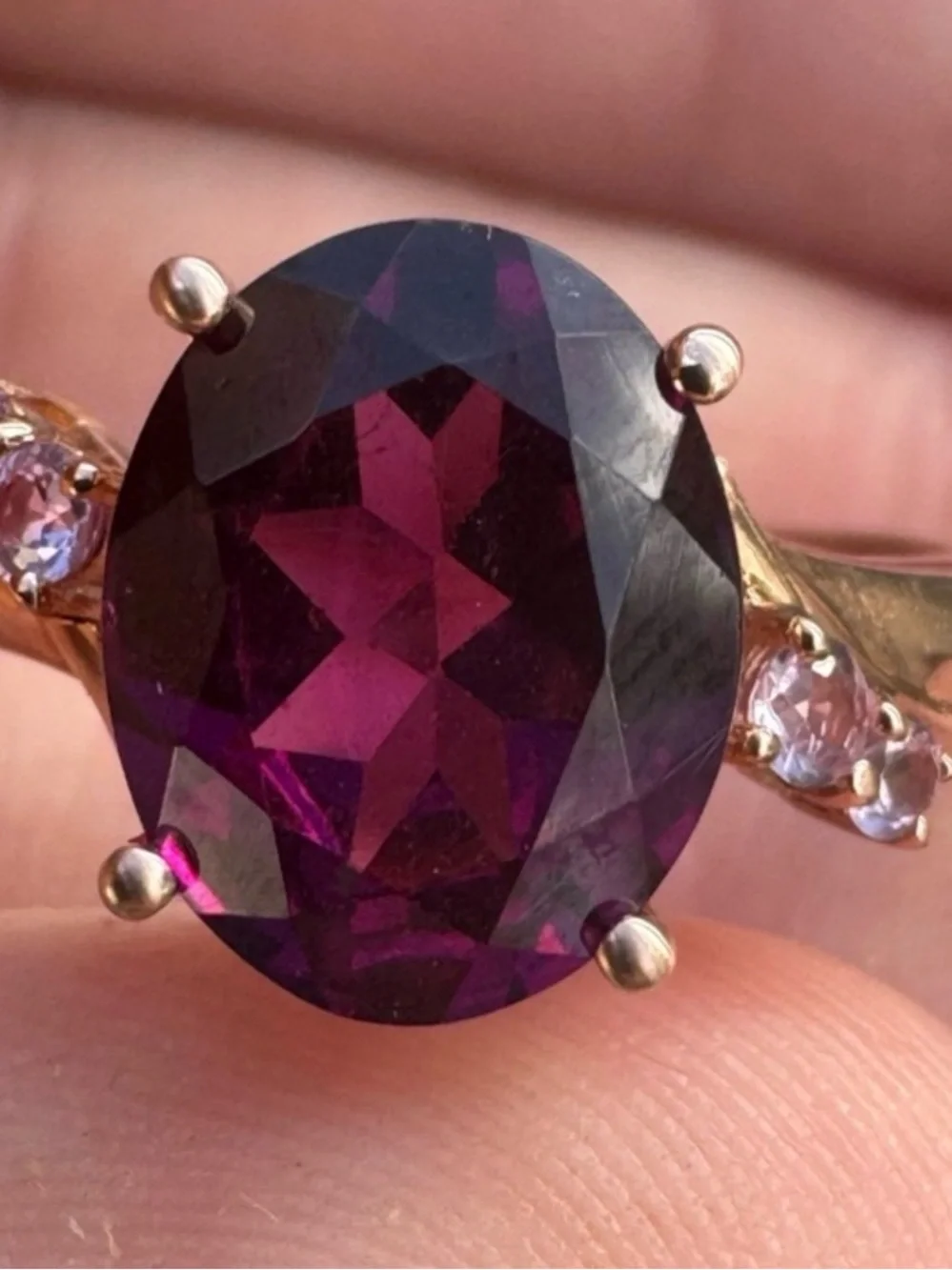 Solid 10k rose gold 2.60Ctw genuine grape garnet/pink sapphire